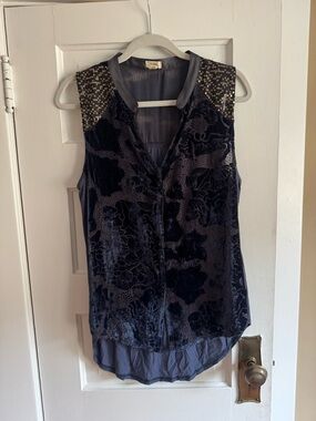 Sequin Shoulder Velvet-Print Navy Camisole